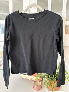 Wild Fable Black Long-Sleeve Cropped Crewneck Top